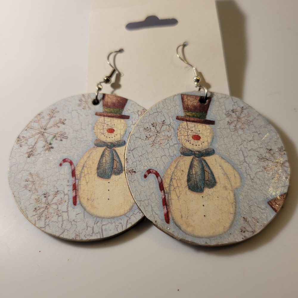 Snowman Earrings with Candy Cane Design
